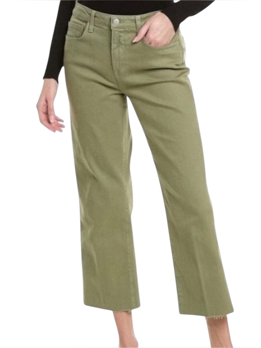 L'Agence Wanda High Rise Five Pocket Zip Closure Wide-Leg Cropped Raw Hem Jeans